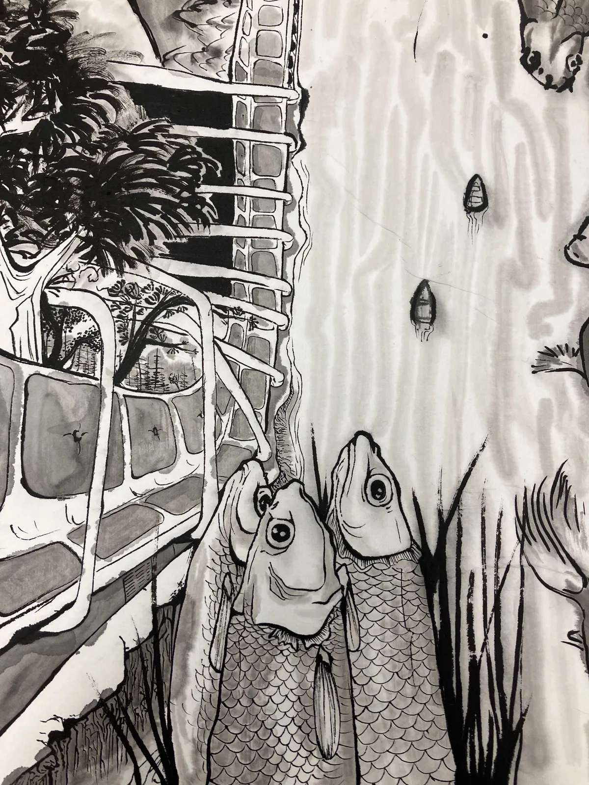 Line 2 — an ink-on-paper painting by Parker Harmon