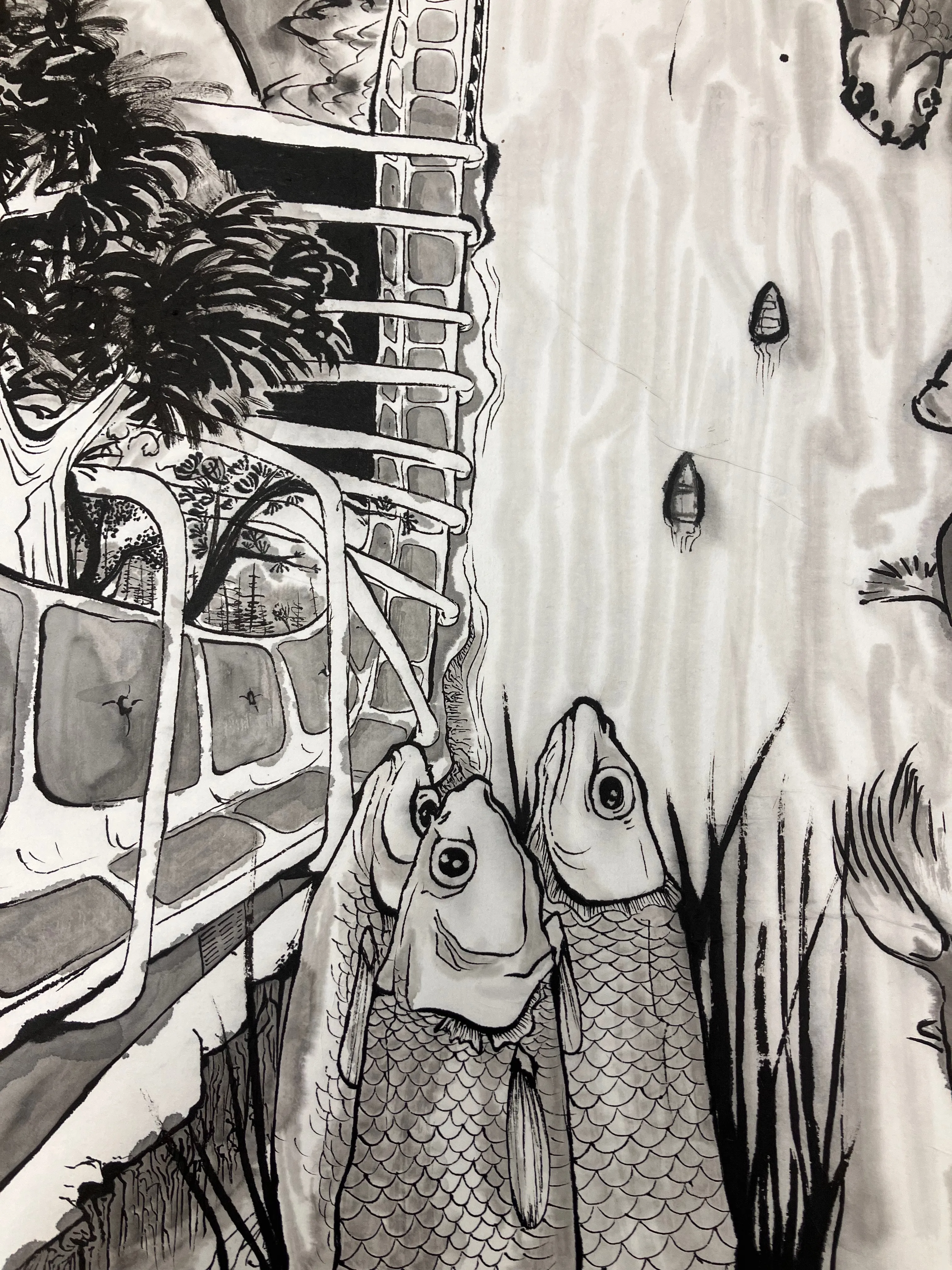 Line 2 — an ink-on-paper painting by Parker Harmon