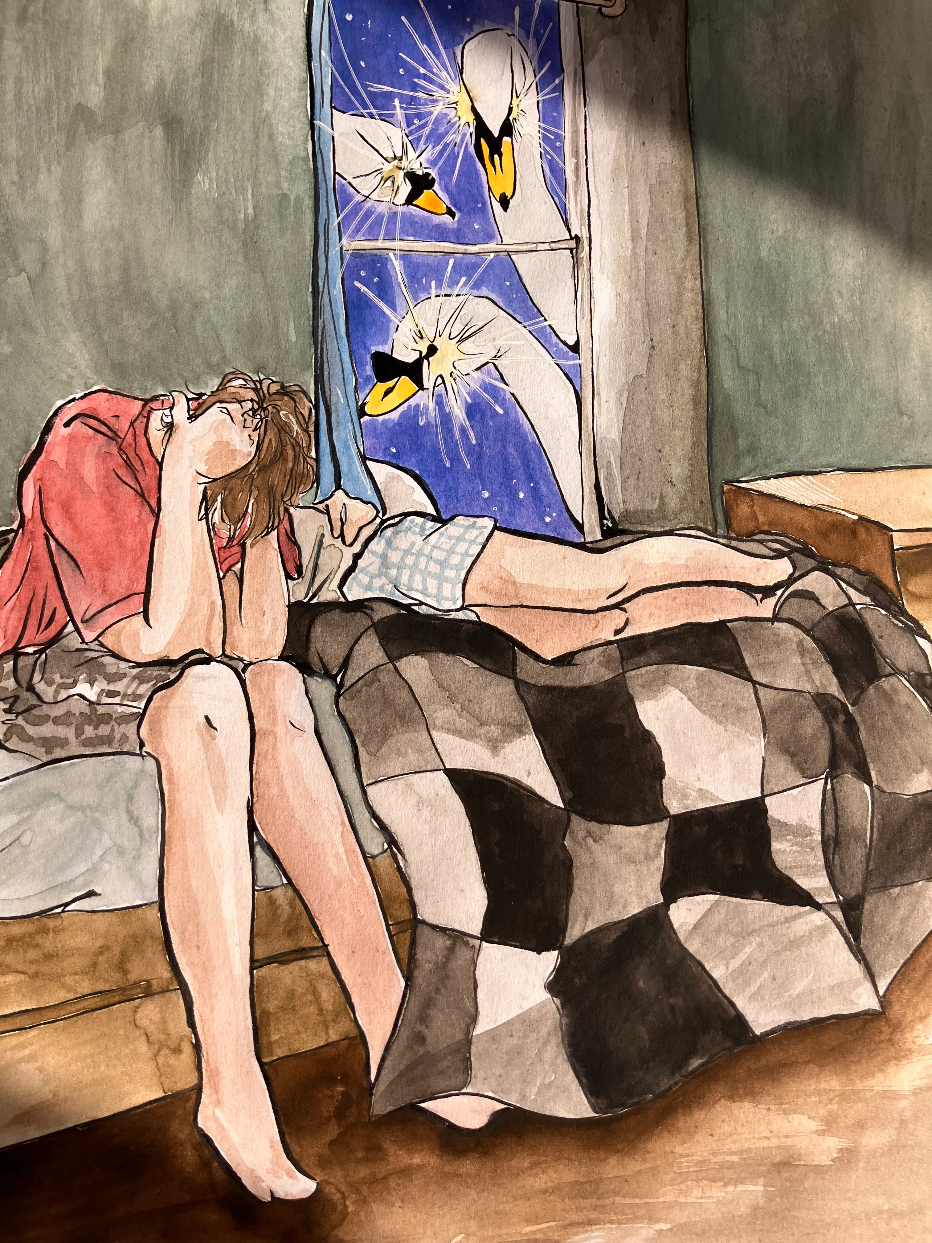 <em>Singing My Inner Thoughts</em> (2024)<br>Watercolor and ink